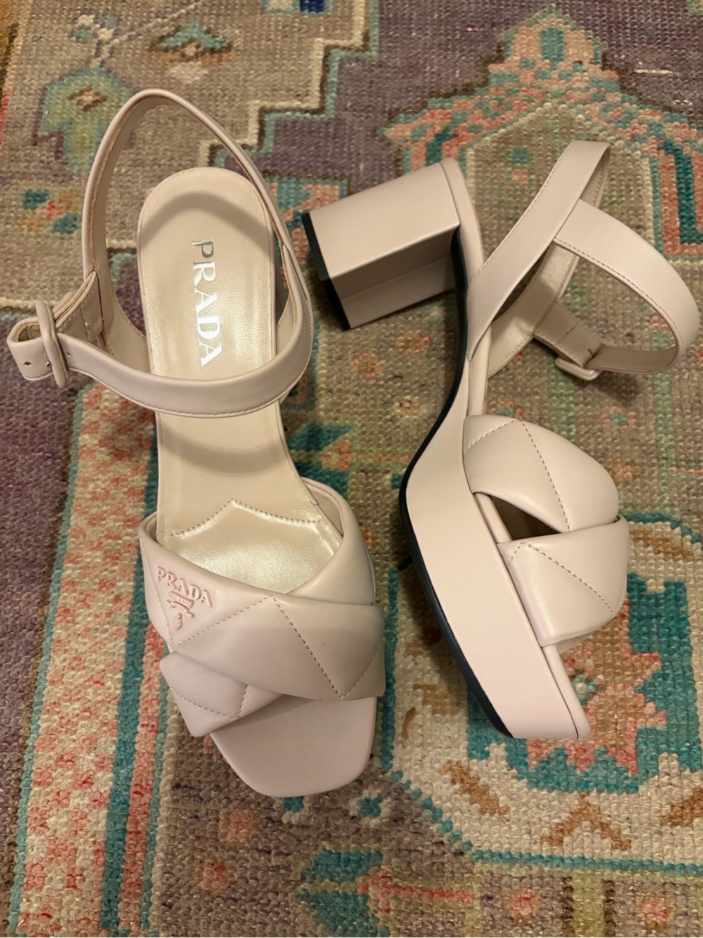 Prada Cream Leather Knotted Platform Sandals